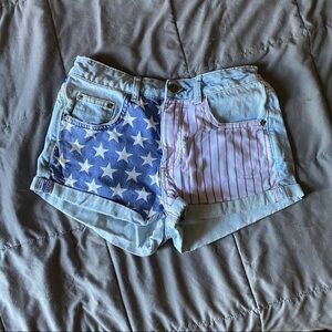 Topshop Moto Patriotic Denim High Waist Shorts